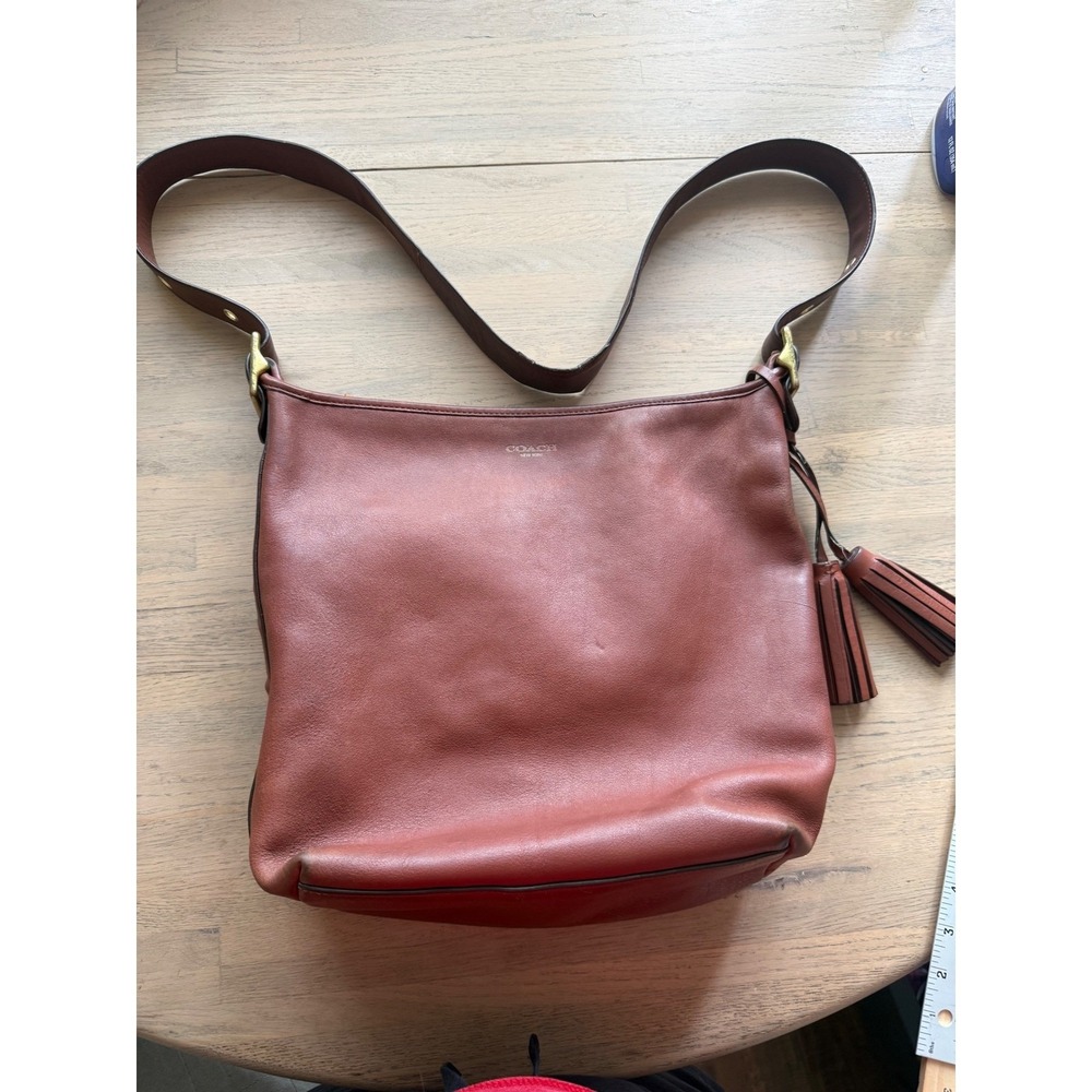 FLAWED Coach Legacy Duffle Cognac Brown Leather Shoulder Bag Tassel 19889